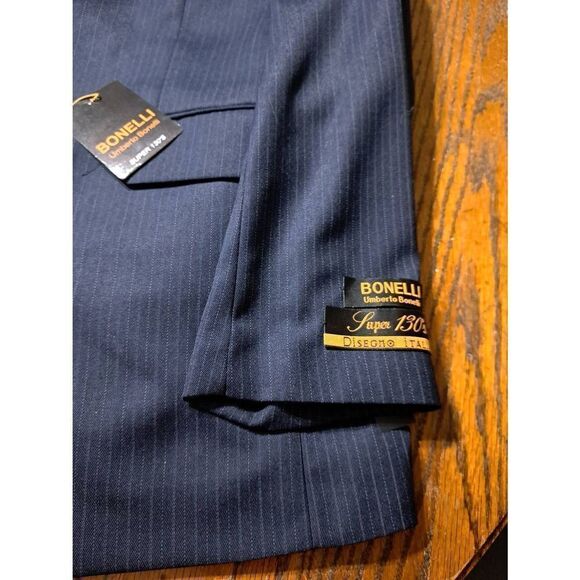 New 40R Umlerto Bonelli 1303 St Angelo Blue Pinstripe Suit Coat Blazer Vest NWT - Picture 2 of 8